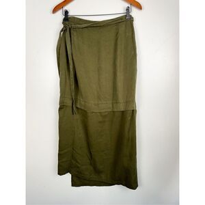 Vetta Women's High Rise Tie-Waist Snap Midi Skirt Green Size Small